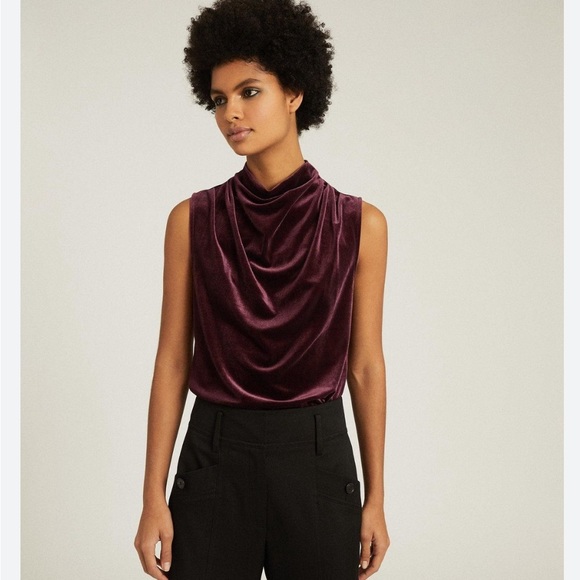 Reiss Tops - REISS | BNWT Lola Velvet Top, Cowl High Neck - Size L